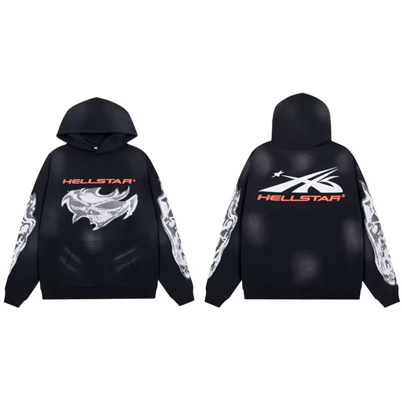 Hellstar Skull Face & Red Logo Black Hoodie