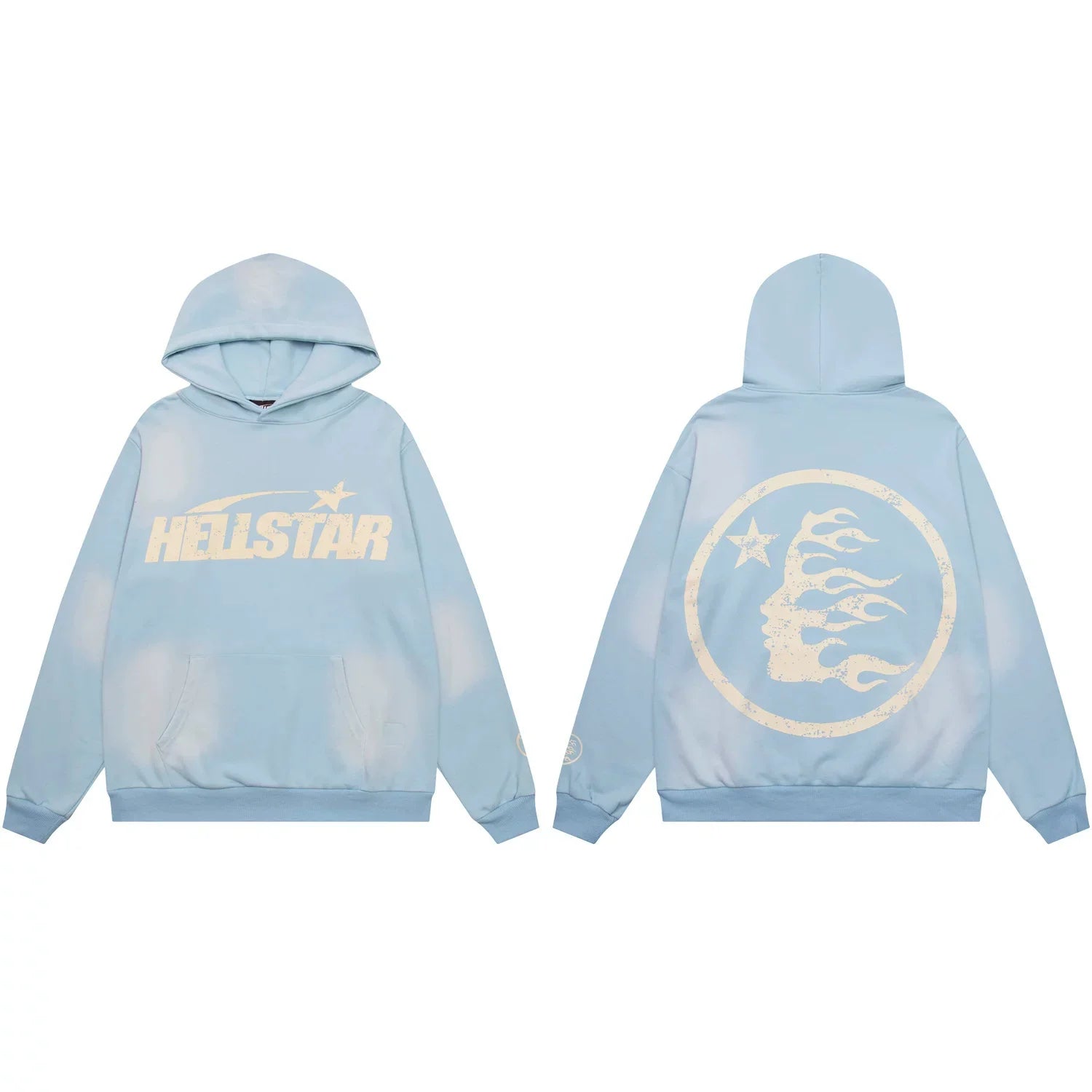 Hellstar Classic Logo & Flame Face Hoodie blue