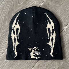 Hellstar Rhinestone Starry Tribal Flame Beanie - Black