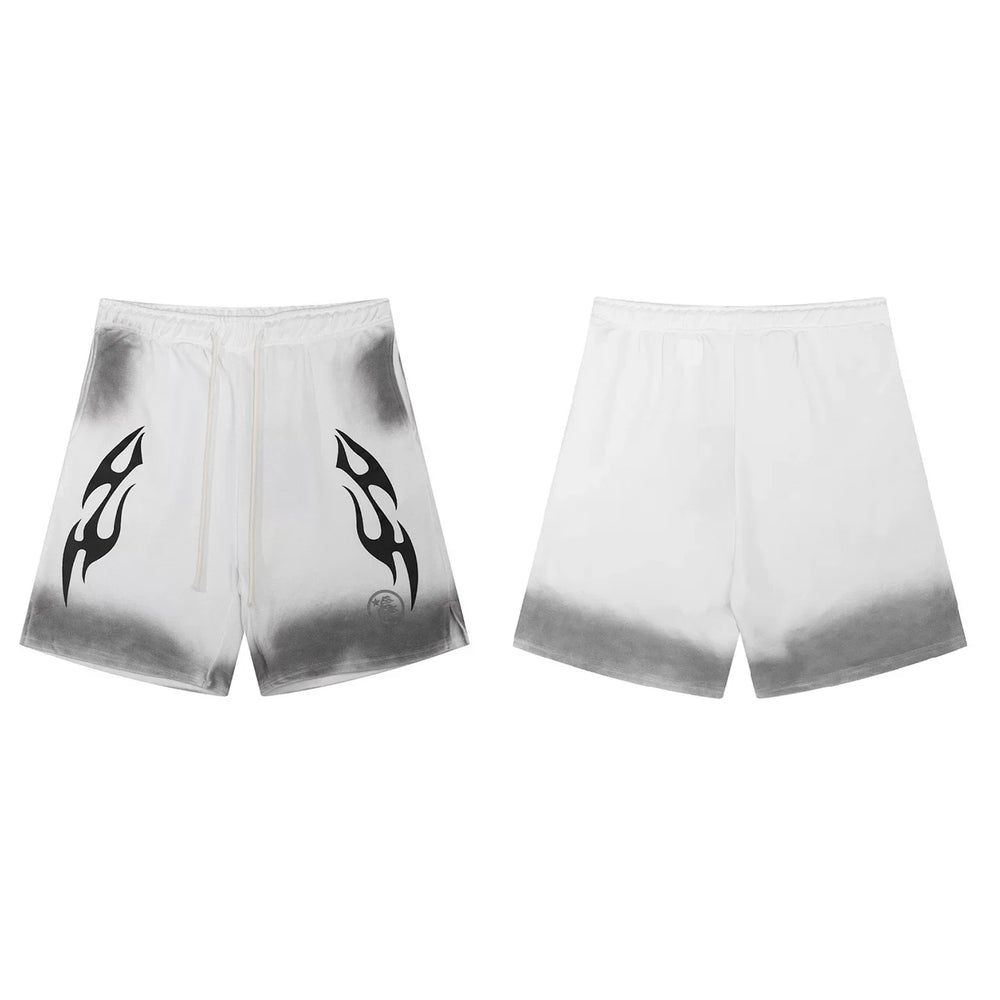 Hellstar Tribal Flame Gradient Shorts white