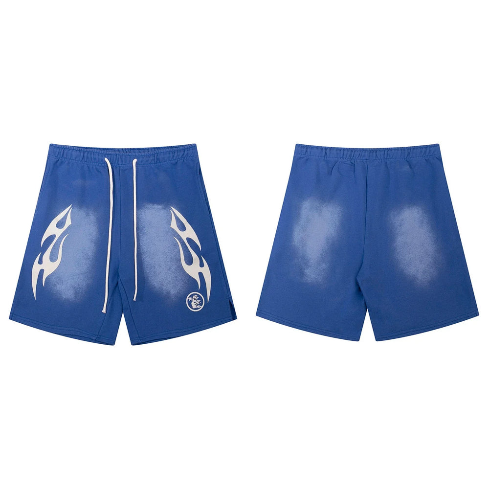 Hellstar Tribal Flame Gradient Shorts blue