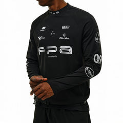 FPA moisture absorbing quick drying semi high neck base long sleeved spring outdoor sports and leisure printed white black T-shirt for men