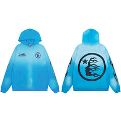 Hellstar Circular Flame Face Zip-Up Hoodie blue