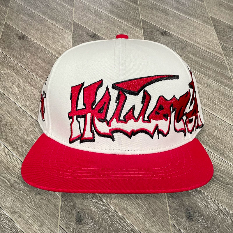 Hellstar Script Logo Snapback Hat - White/Red