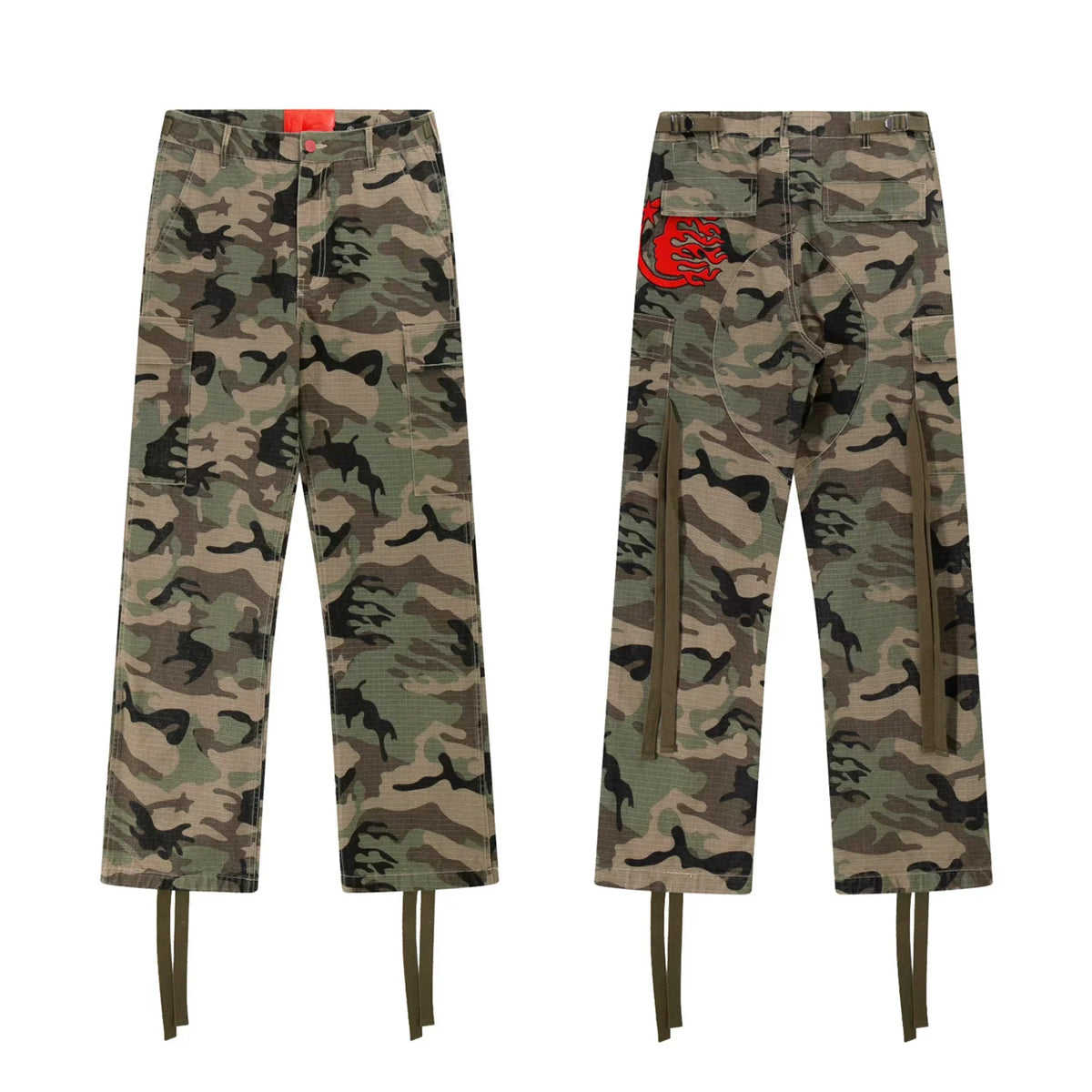 Hellstar Woodland Camo Cargo Pants with Straps camel