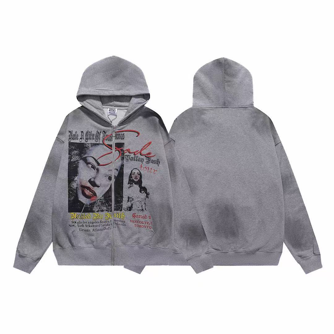 Vale Forever Sade Portrait & Newspaper Collage Vintage Wash Full-Zip Hoodie