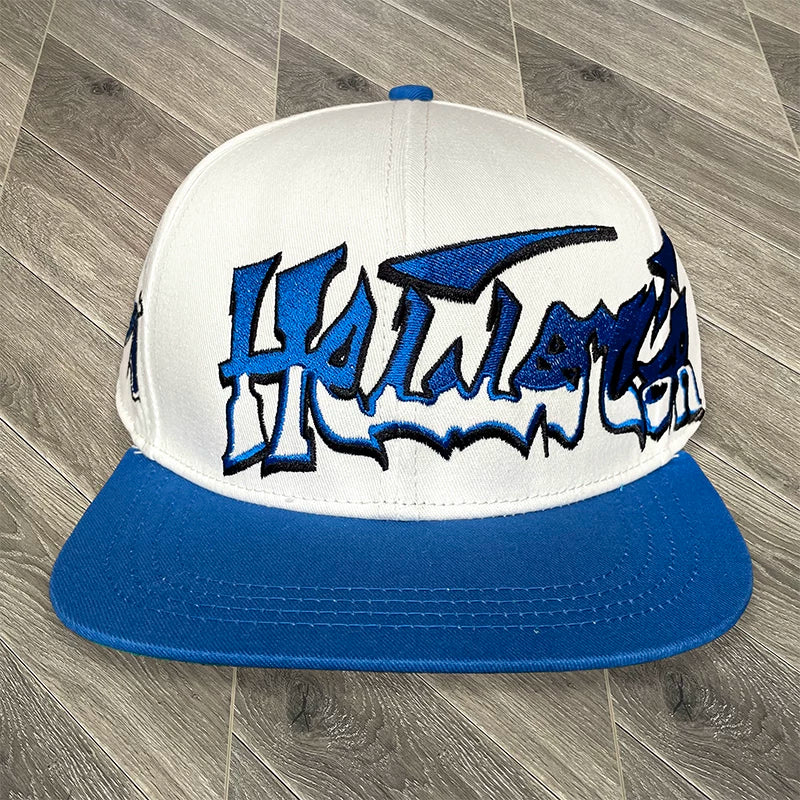 Hellstar Script Logo Snapback Hat - White/Blue