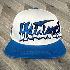 Hellstar Script Logo Snapback Hat - White/Blue