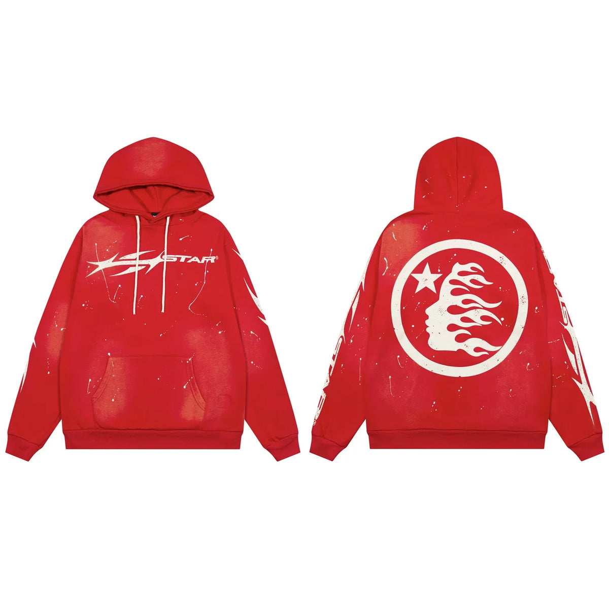 Hellstar Paint Splatter Spiked Logo & Flame Face Hoodie red