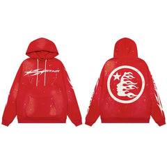 Hellstar Paint Splatter Spiked Logo & Flame Face Hoodie red