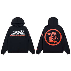 Hellstar Red Spiked Logo & Circular Face Black Hoodie