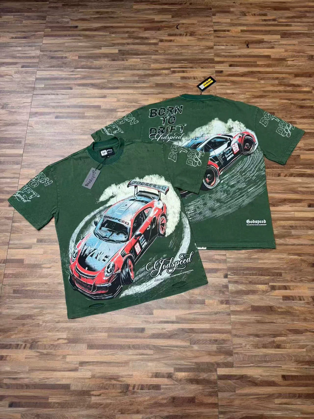 Godspeed Vintage Racing Car Graphic T-Shirt – Forest Green