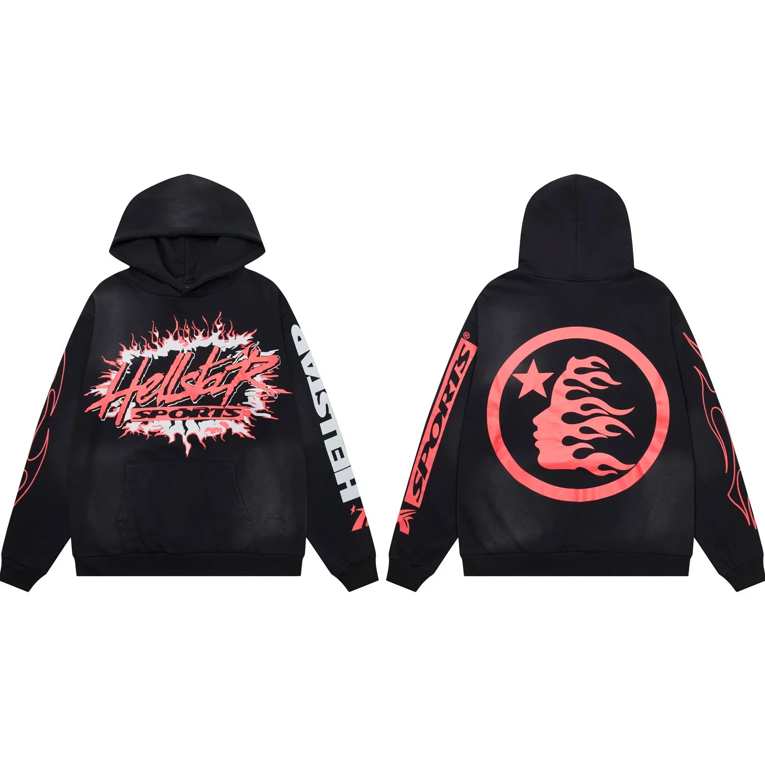 Hellstar Sports Red & Black Flaming Burst Logo Black Hoodie