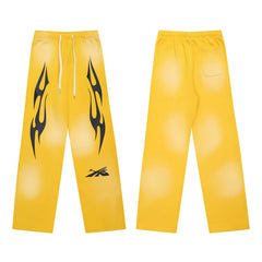 Hellstar Flame Graphic Drawstring Sweatpants yellow