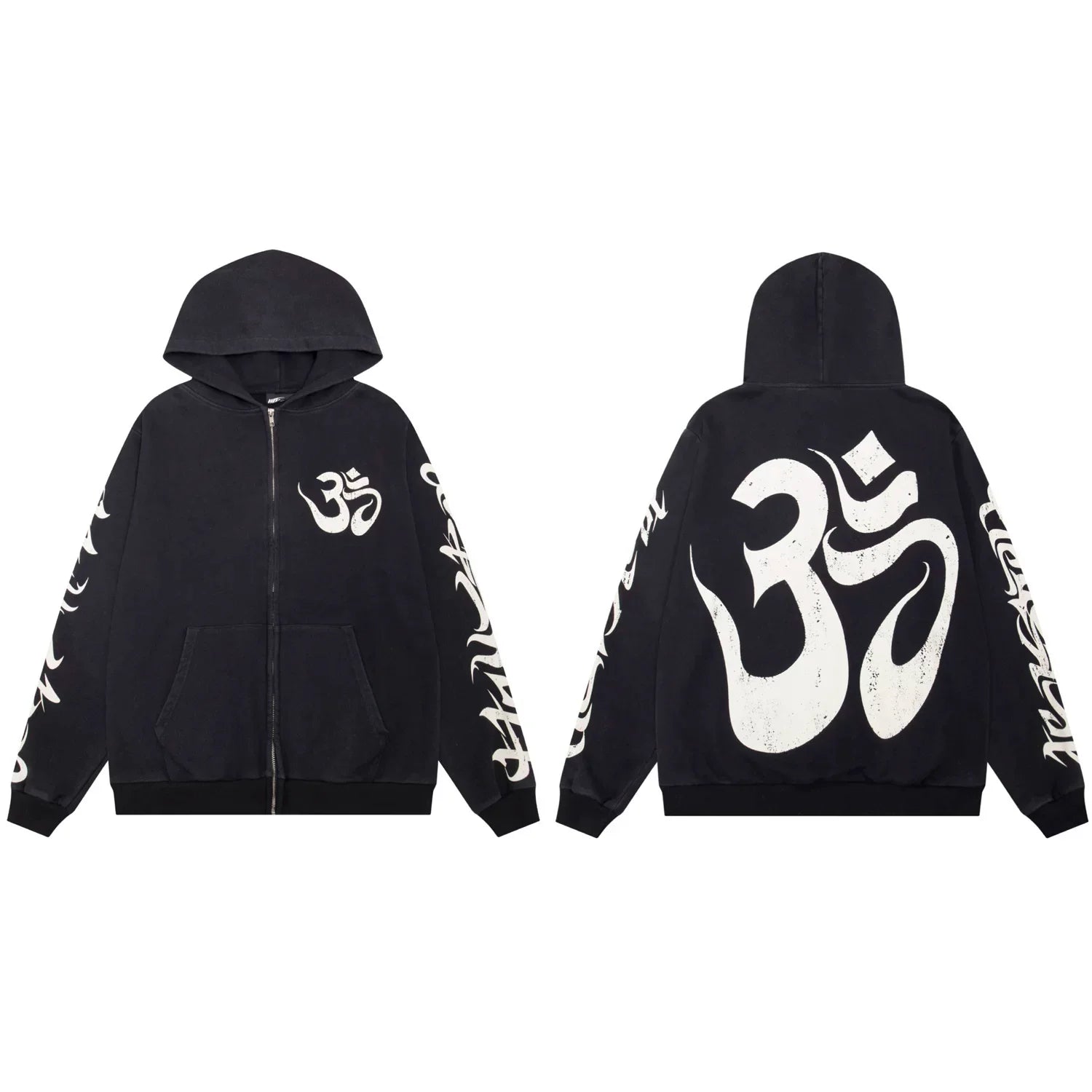 Hellstar Om Symbol Zip-Up Black Hoodie