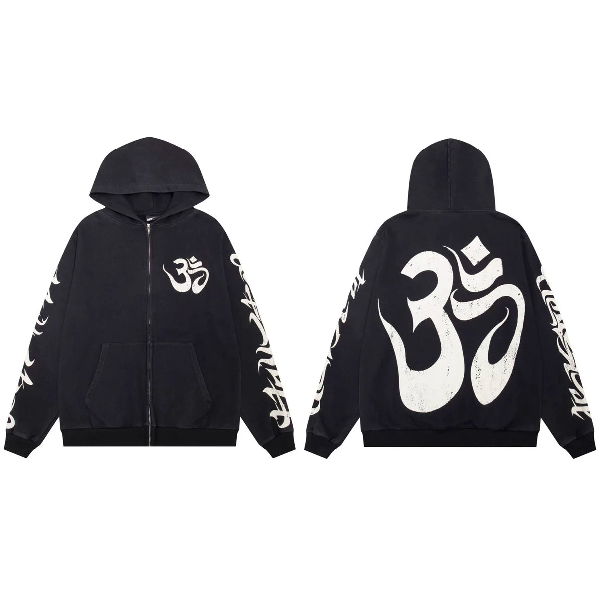 Hellstar Om Symbol Zip-Up Black Hoodie