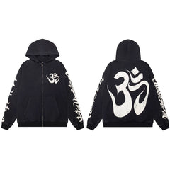 Hellstar Om Symbol Zip-Up Black Hoodie