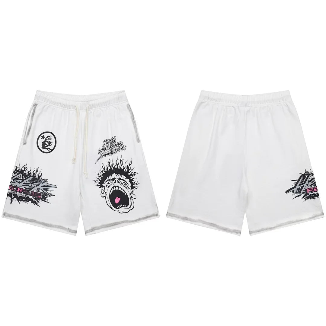 Hellstar Multi-Graphic Heavyweight Shorts white