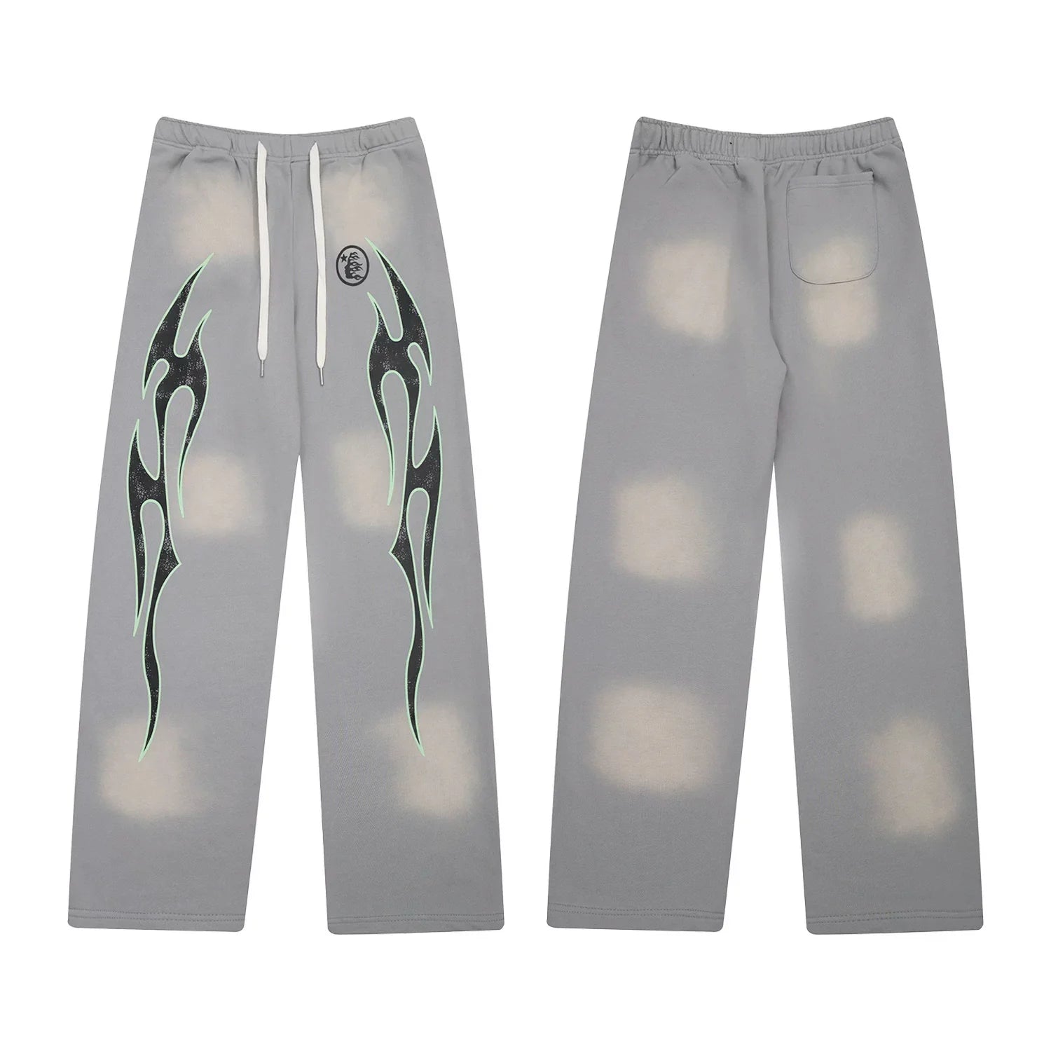 Hellstar Flame Graphic Drawstring Sweatpants grey