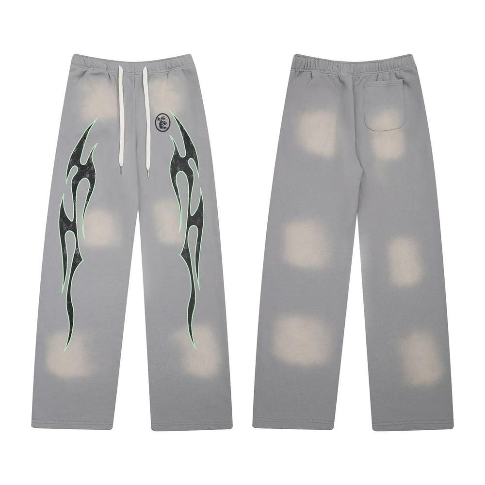 Hellstar Flame Graphic Drawstring Sweatpants grey