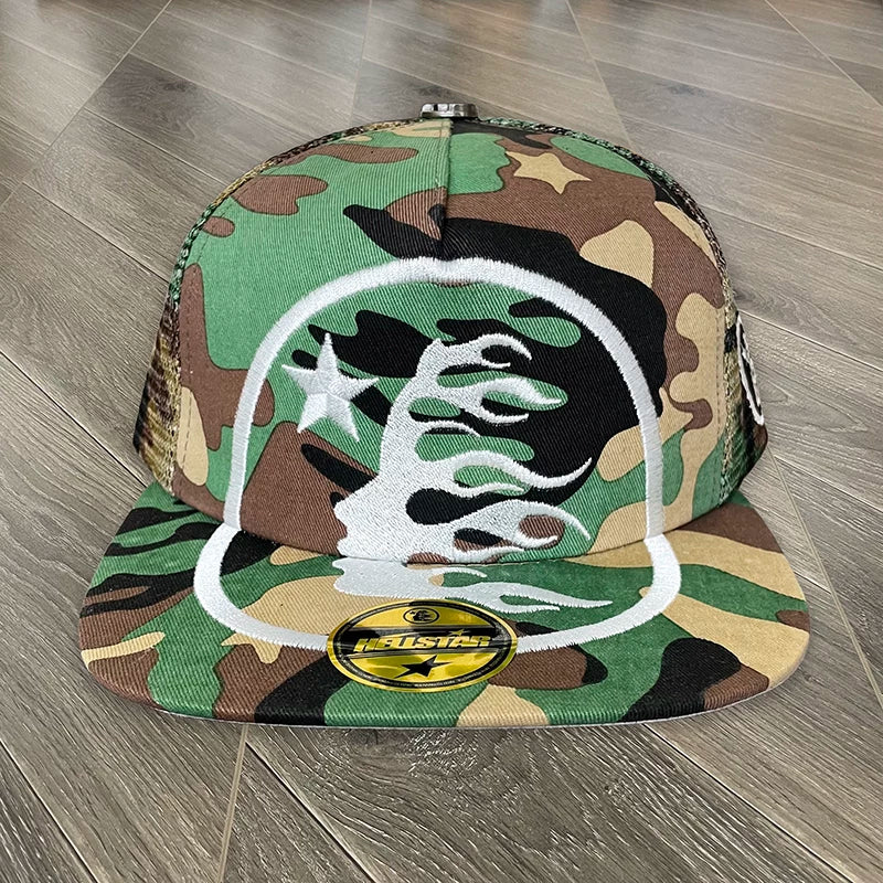 Hellstar Flame Side Profile Graphic Snapback Hat - Camo