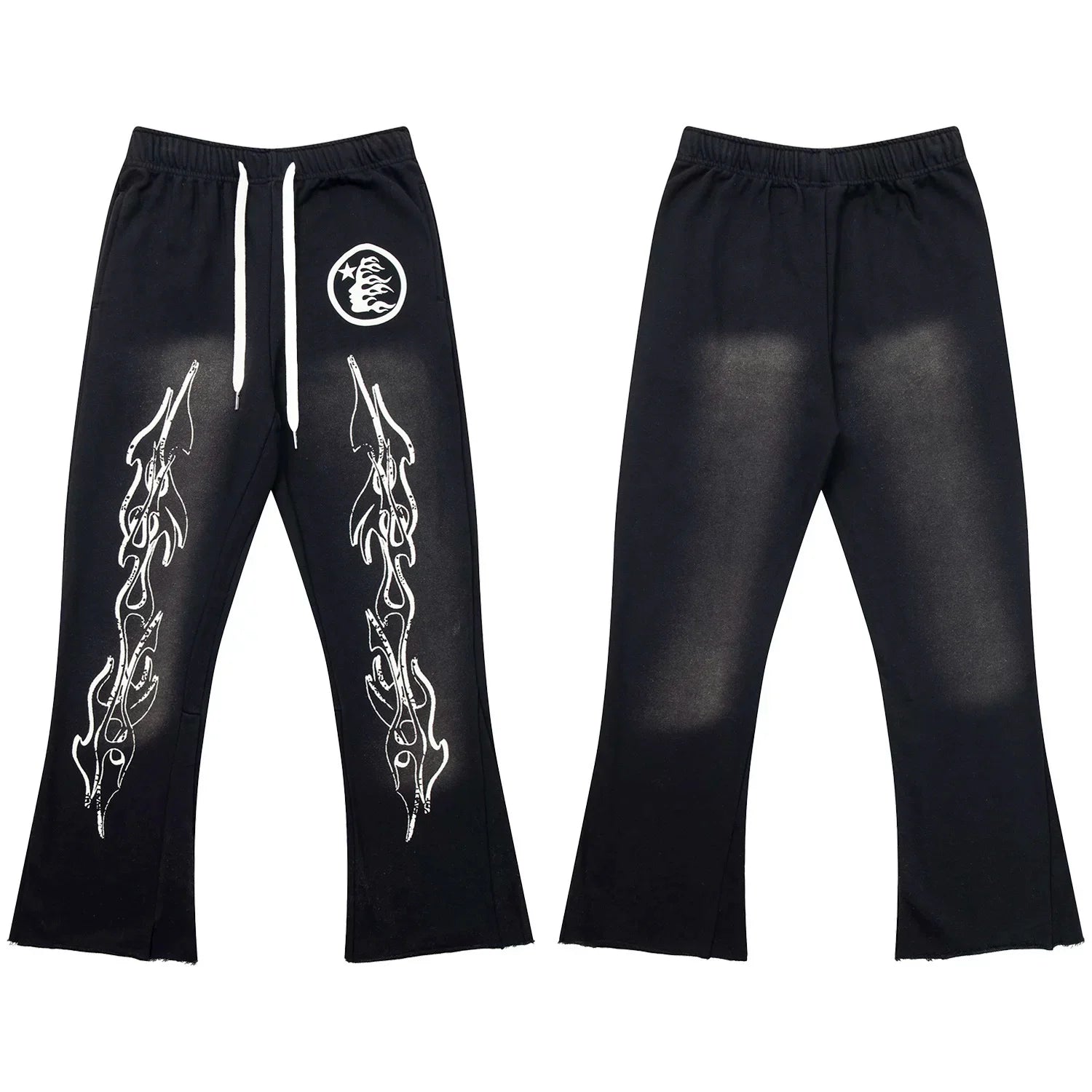 Hellstar Flared Flame Graphic Drawstring Sweatpants black
