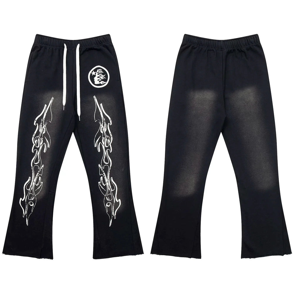 Hellstar Flared Flame Graphic Drawstring Sweatpants black