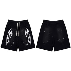 Hellstar Tribal Flame & Paint Splatter Black Shorts