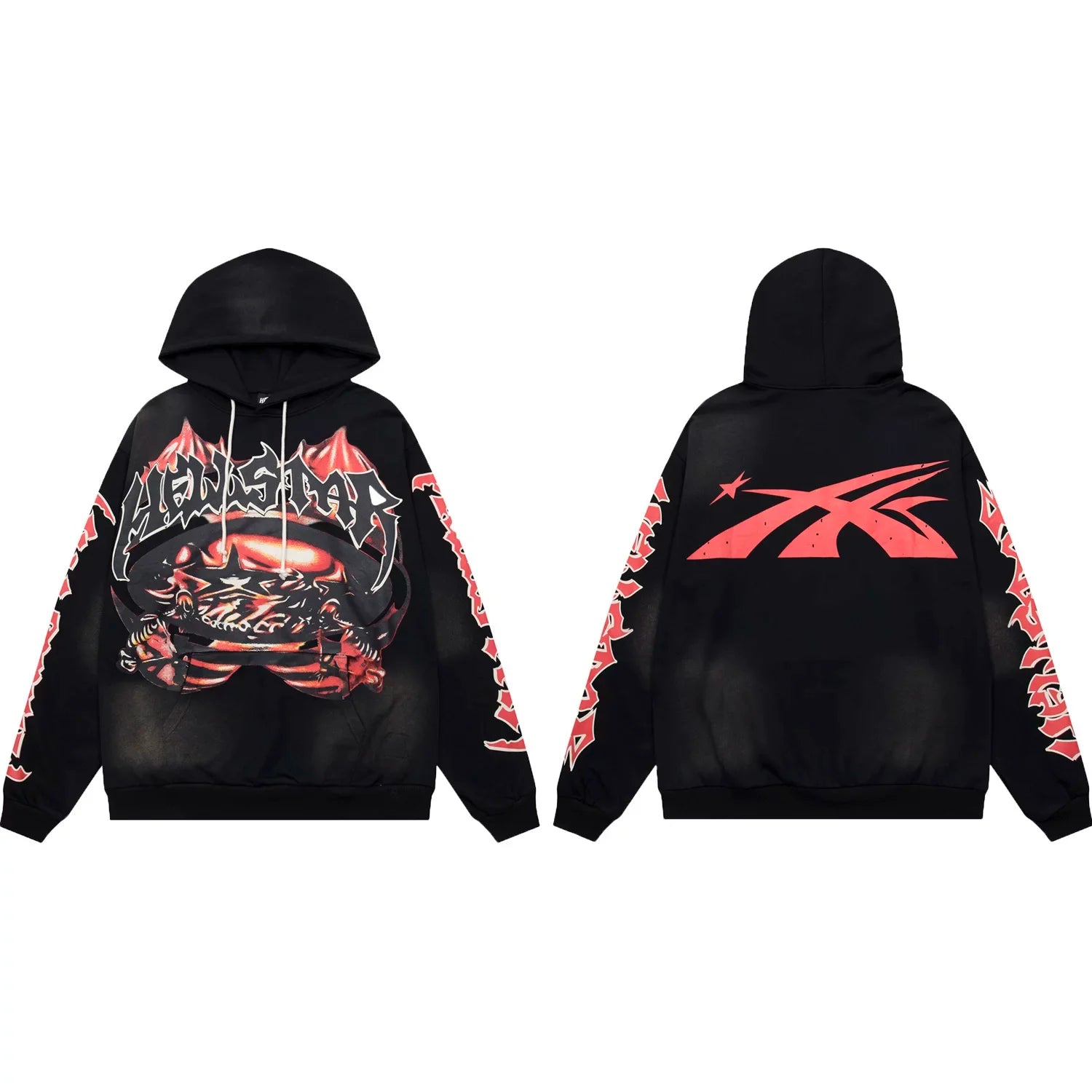 Hellstar Spiked Ball & Red Logo Black Hoodie