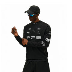 FPA moisture absorbing quick drying semi high neck base long sleeved spring outdoor sports and leisure printed white black T-shirt for men