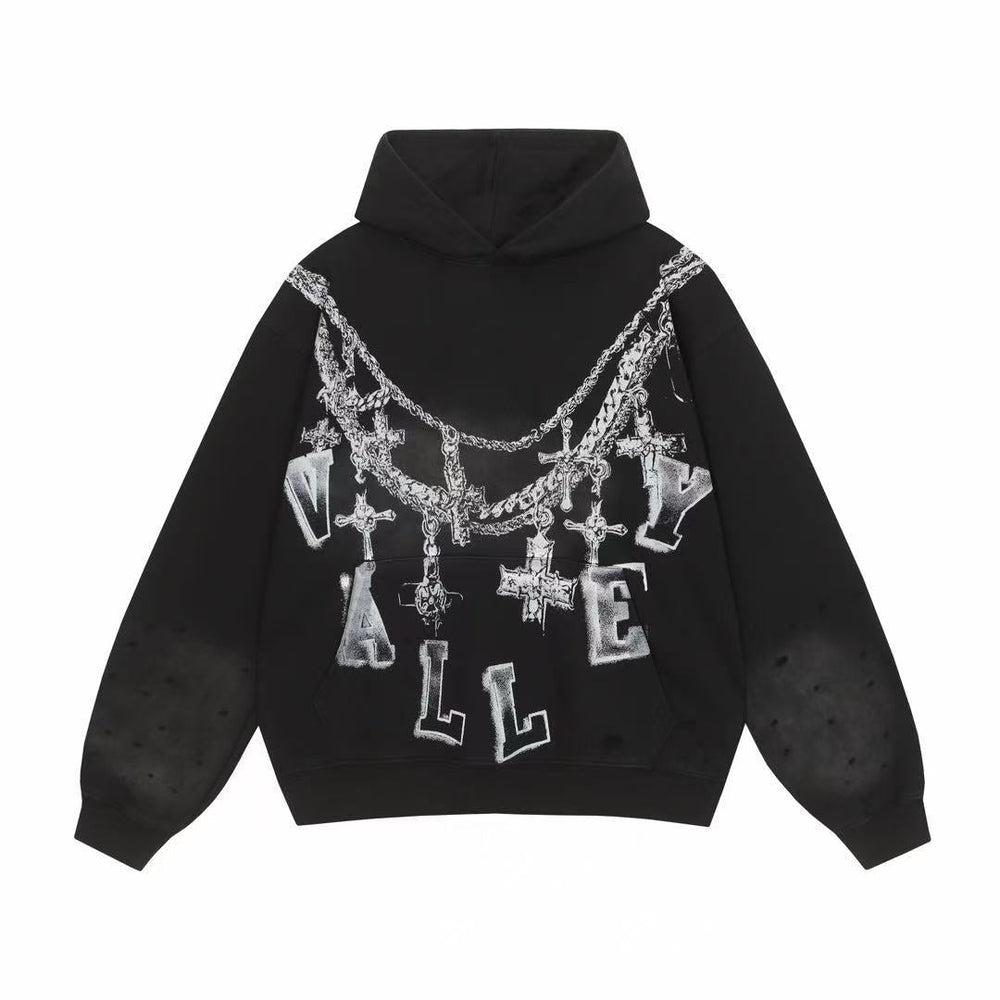Vale Forever Valley Cross Necklace & Chain Graphic Vintage Wash Hoodie black