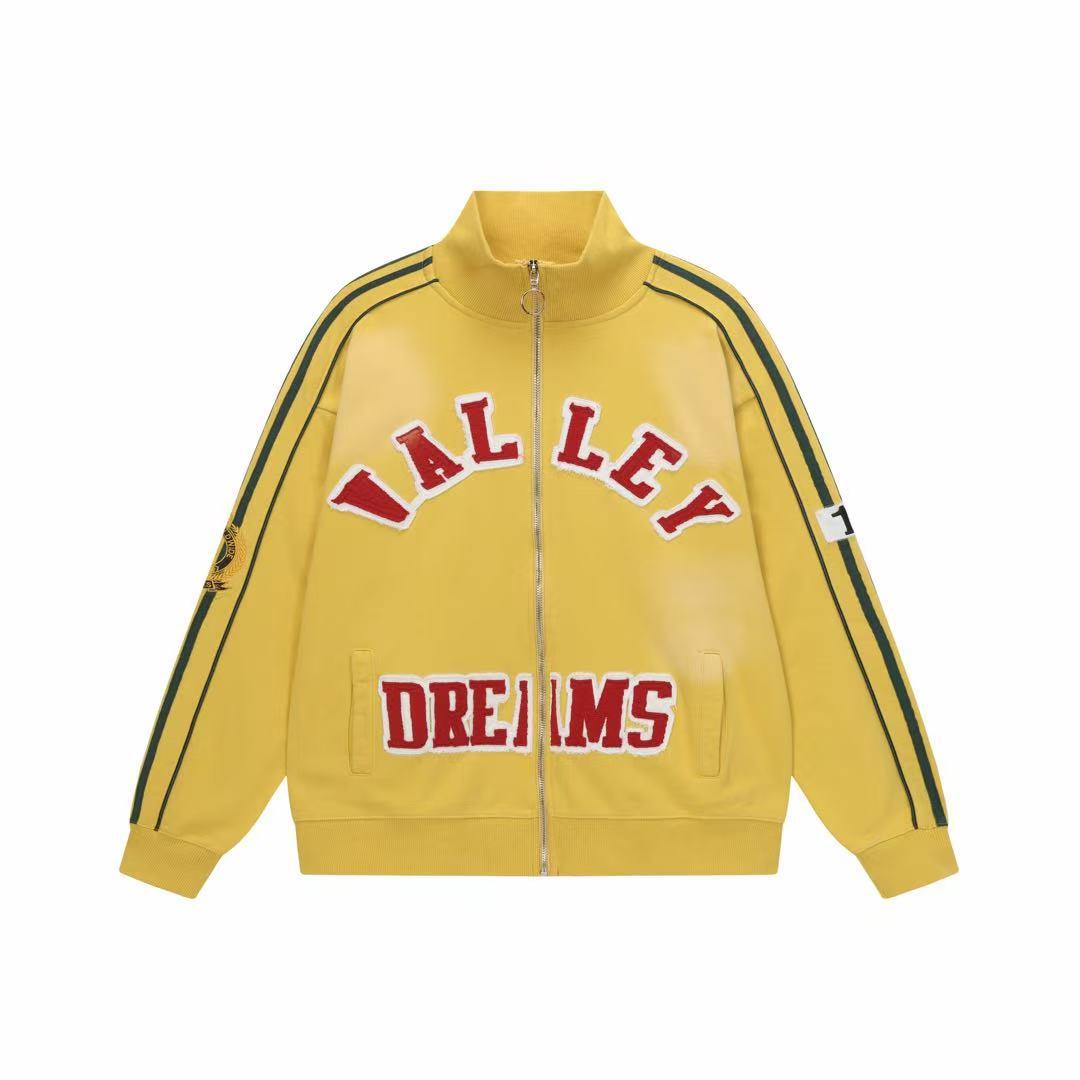 Vale Forever Valley Dreams Chenille Patch Lettering Vintage Wash Track Jacket yellow
