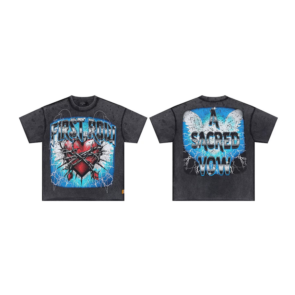 First Row “A Sacred Vow” Thorn Heart & Wings Rhinestone Vintage Tee