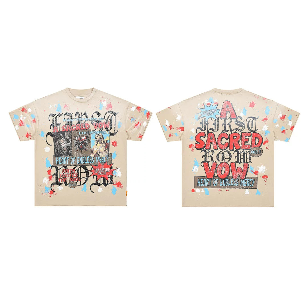 First Row “A Sacred Vow” Paint Splatter Collage Vintage Tee