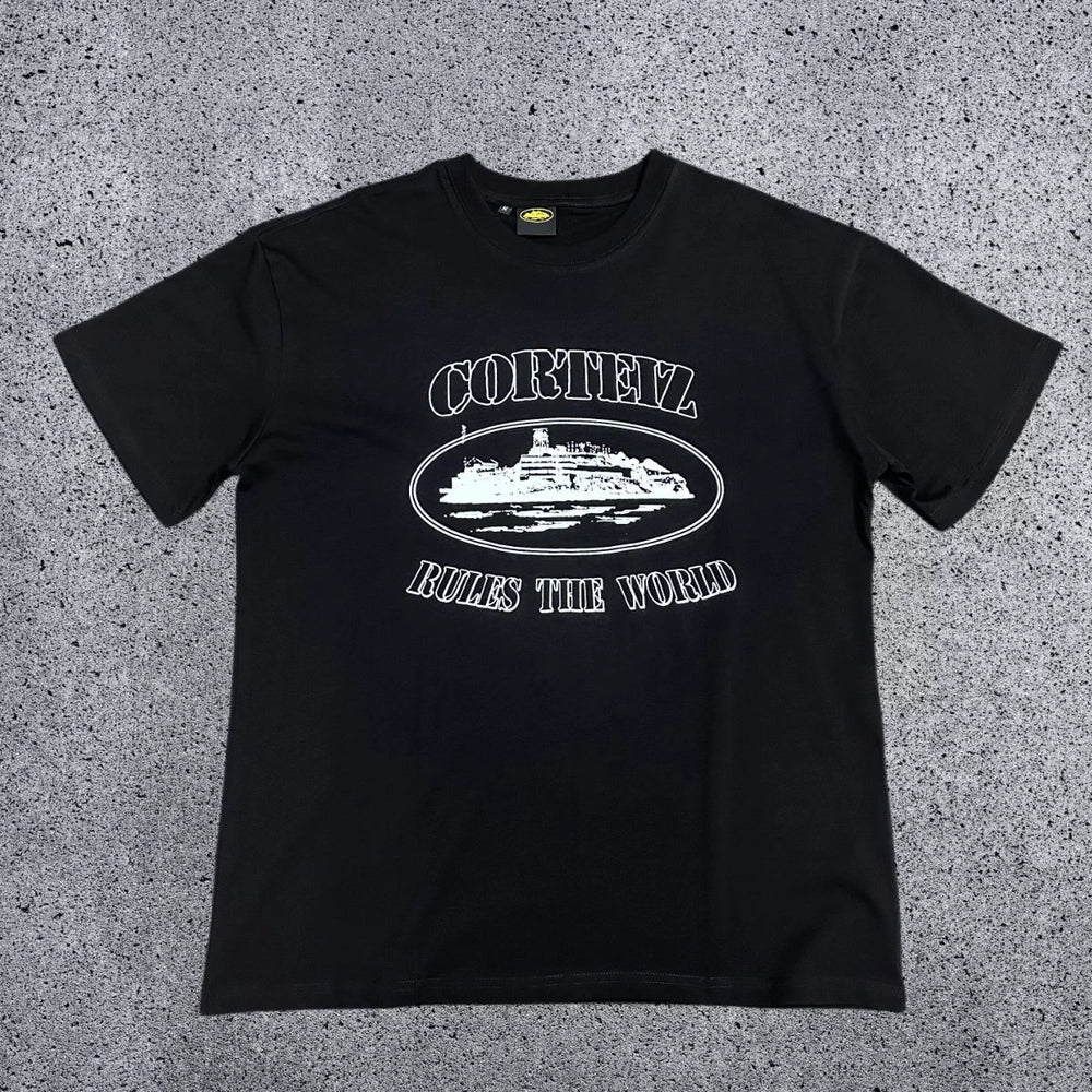 Corteiz "Rules The World" Alcatraz Graphic Tee (Black Edition)