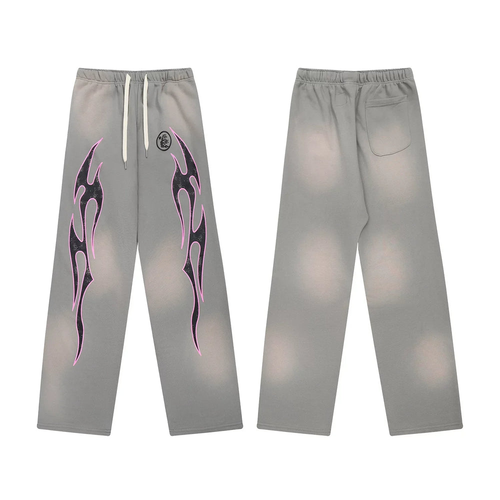 Hellstar Grey Flame Graphic Drawstring Sweatpants