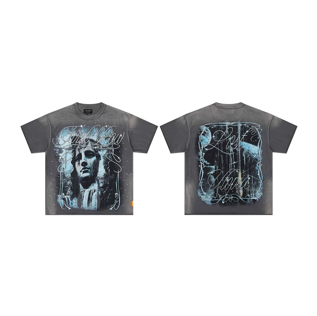 First Row “Lost Utopia” Classical Statue Rhinestone Vintage Tee