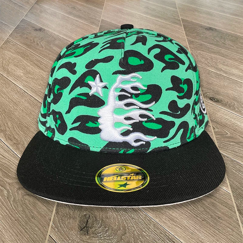Hellstar Flame Side Profile Graphic Snapback Hat - Neon Green/Black