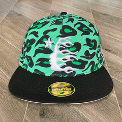 Hellstar Flame Side Profile Graphic Snapback Hat - Neon Green/Black