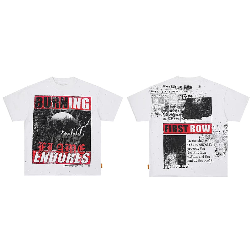 First Row “Burning Flame Endures” Skull Rhinestone Vintage Tee