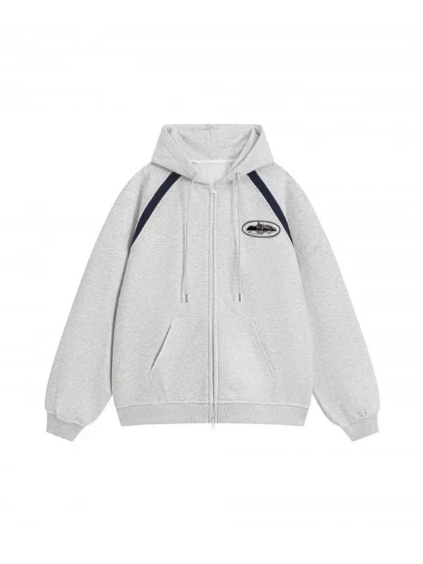 Corteiz Contrast Raglan Full-Zip Heavyweight Hoodie -Grey