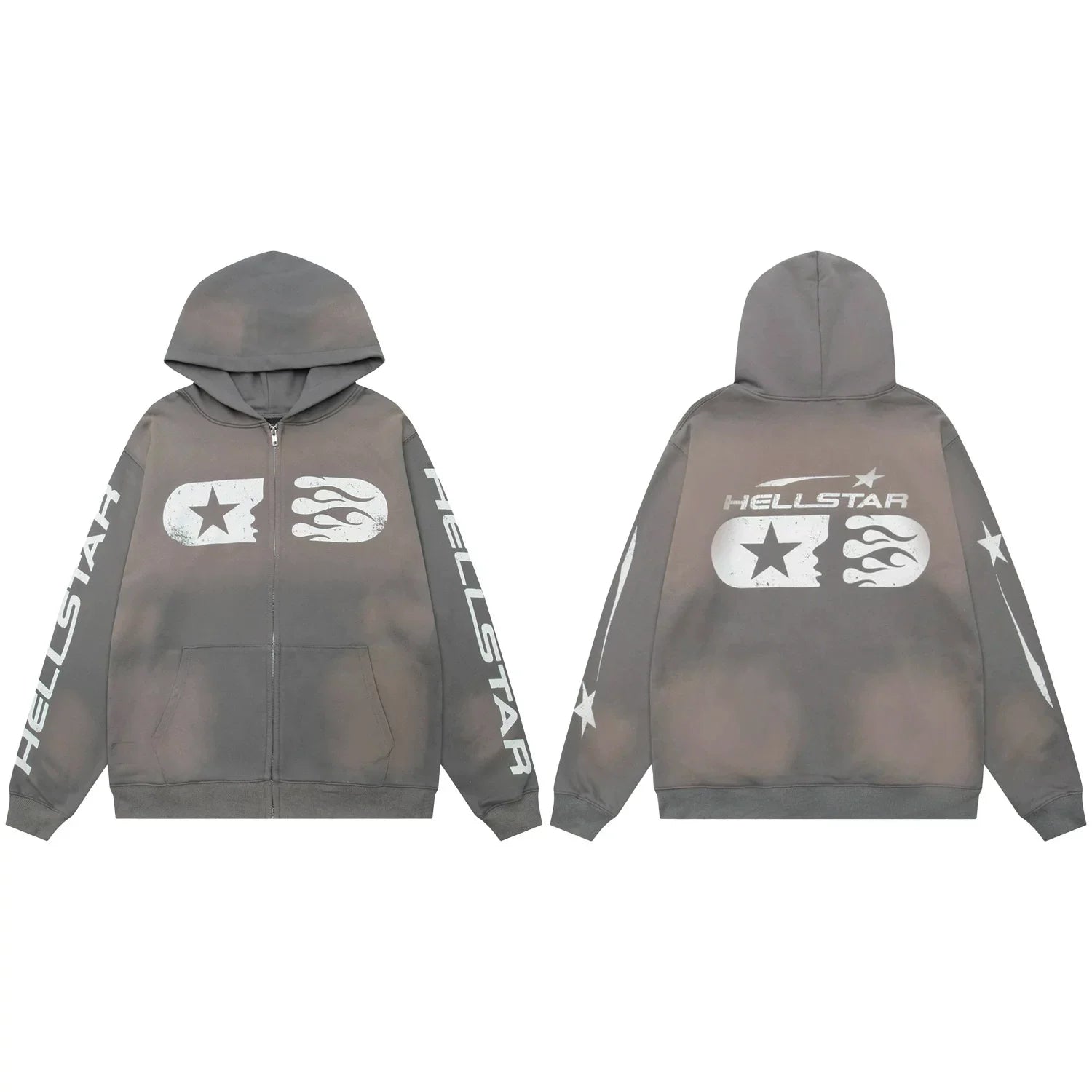 Hellstar Capsule Logo Zip-Up Grey Hoodie