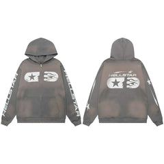 Hellstar Capsule Logo Zip-Up Grey Hoodie