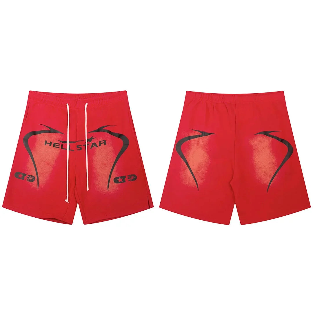 Hellstar Curved Graphic Shorts red