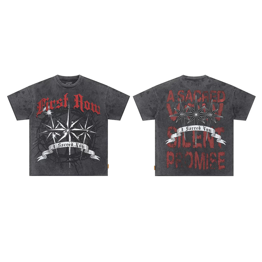 First Row “A Sacred Vow” Compass & Star Graphic Vintage Tee
