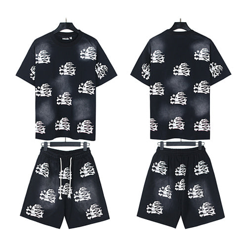 Hellstar All-Over Skull Flame Print Tee & Shorts Set