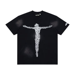 Hellstar QR Code Crucifix Figure Black Mineral Wash Tee