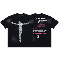Hellstar QR Code Crucifix Figure Black Mineral Wash Tee