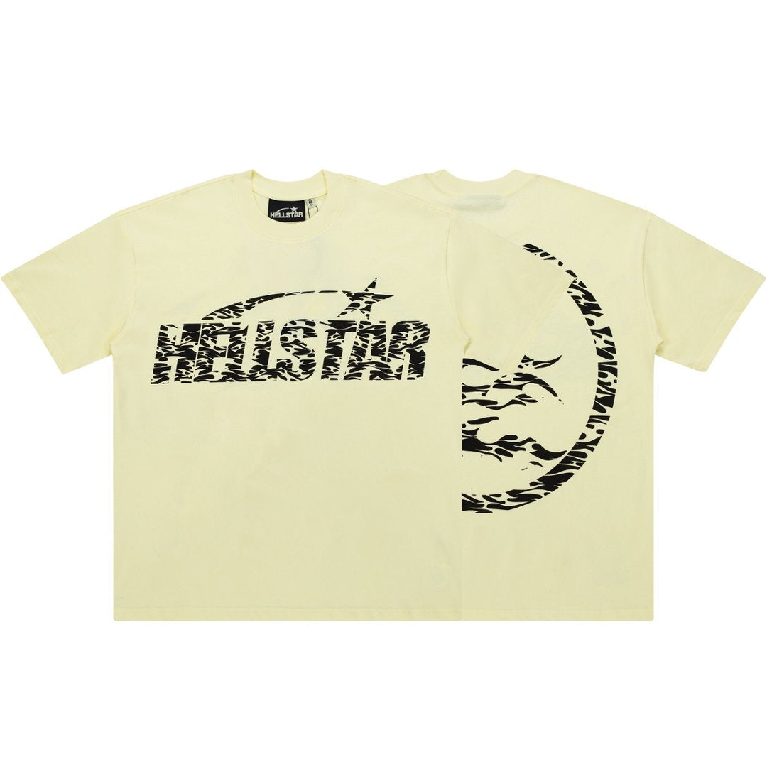 Hellstar Zebra Stripe Logo Cream Yellow Tee