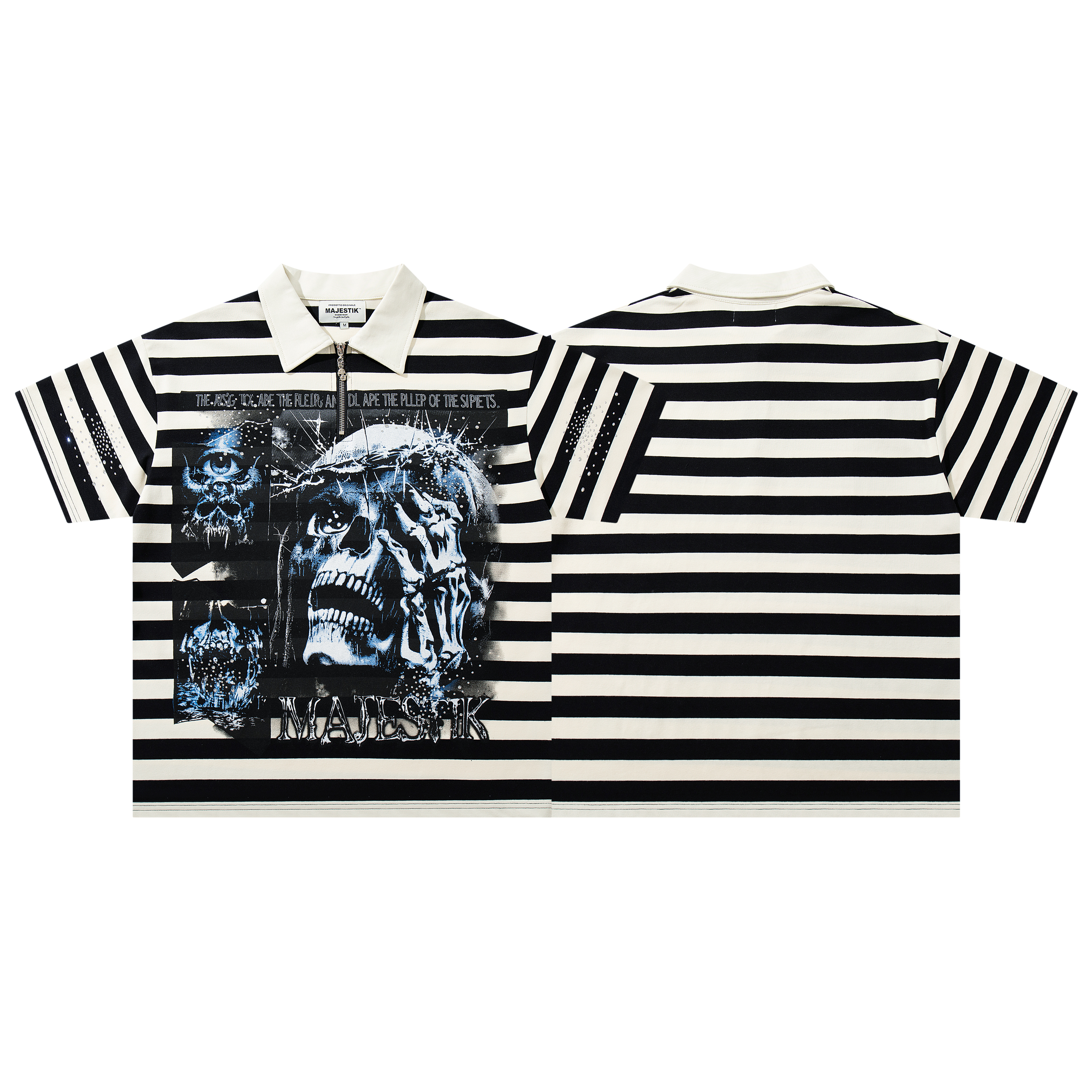 Majestik Striped Rhinestone Quarter-Zip Polo